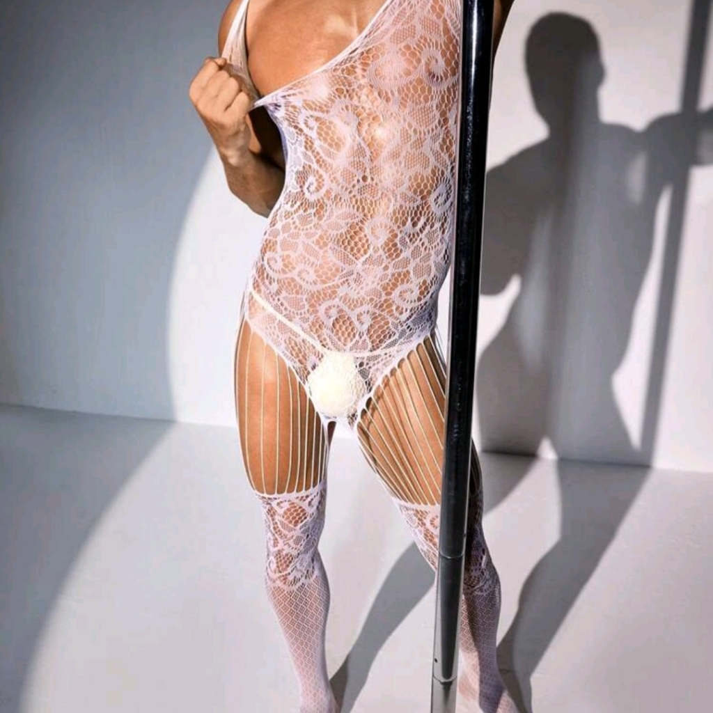 Men's Lace Stockings Sissy Gay White Lace. One Size Fits Most.